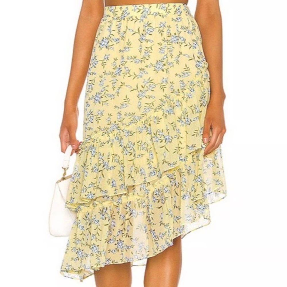 1. State Yellow and Blue Floral A-Line Skirt